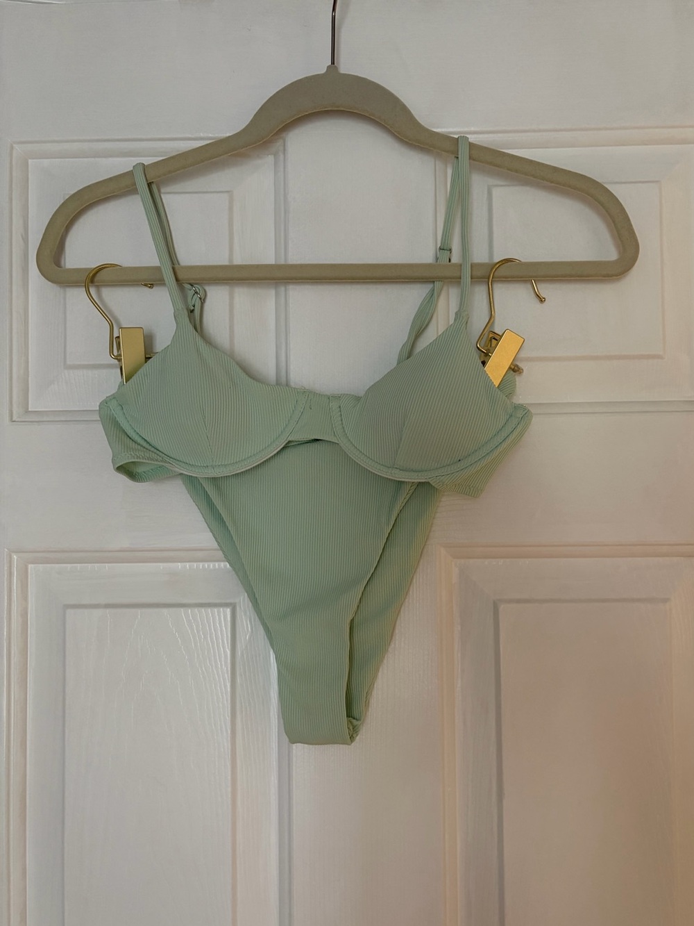 SHEIN Mint Green Ribbed Underwire Bikini Set